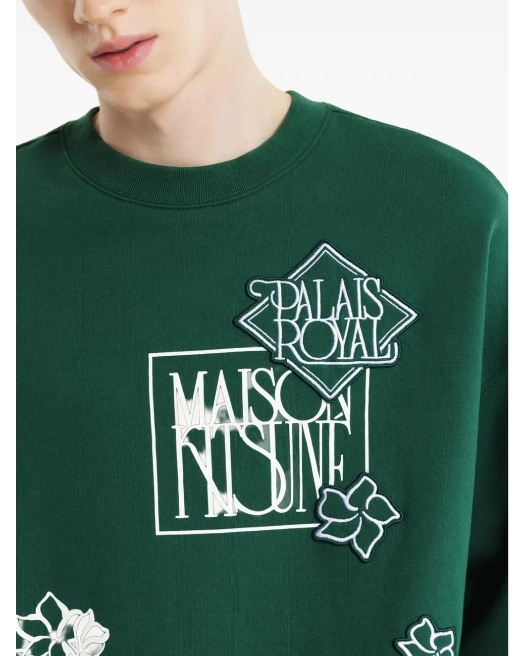 Maison Kitsuné Green Maison Kitsuné Maison Kitsuné Art Nouveau Stamps Appliqué Crewneck Sweater for men