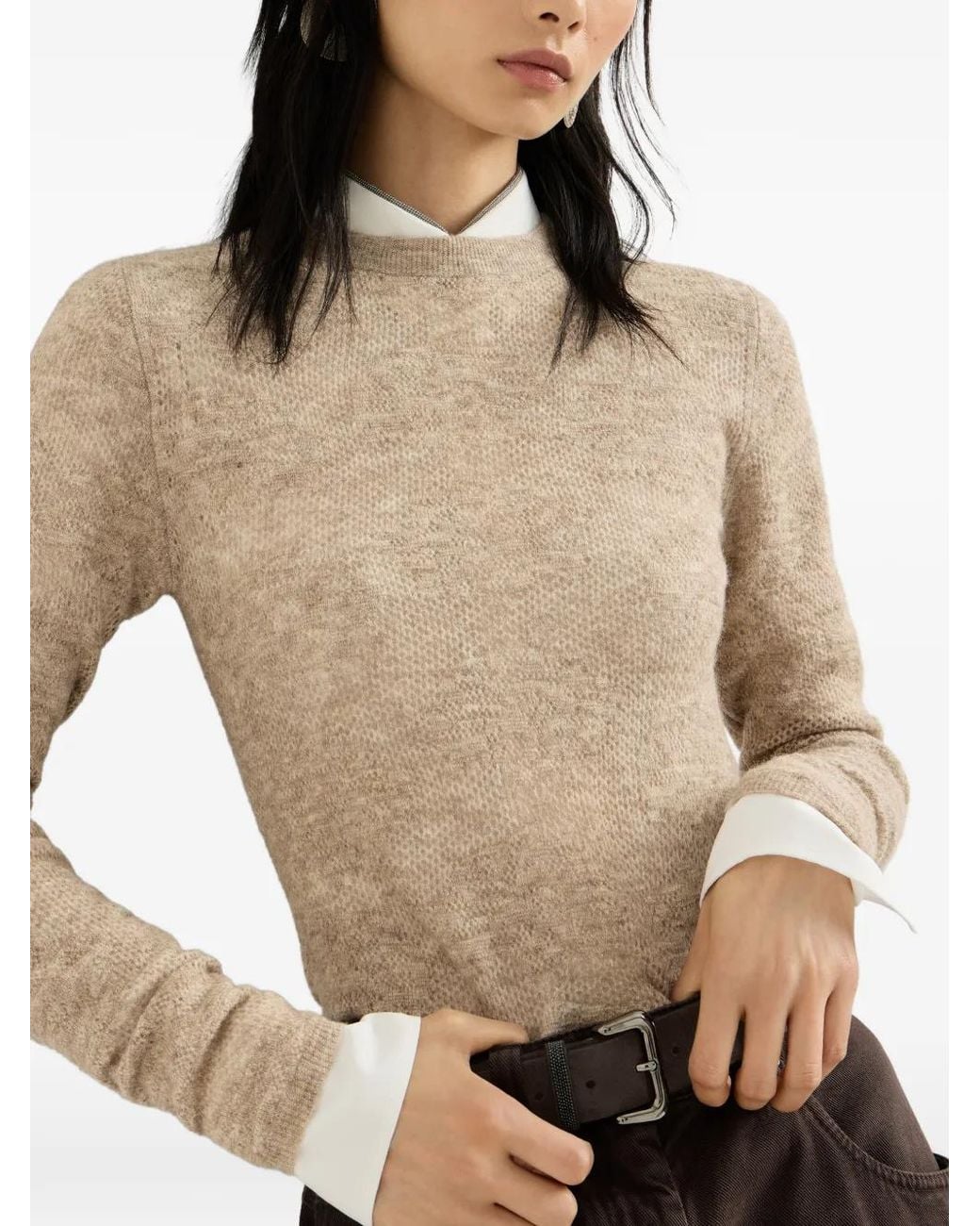 Brunello Cucinelli Natural Silk, Alpaca And Wool Flower Lace Sweater