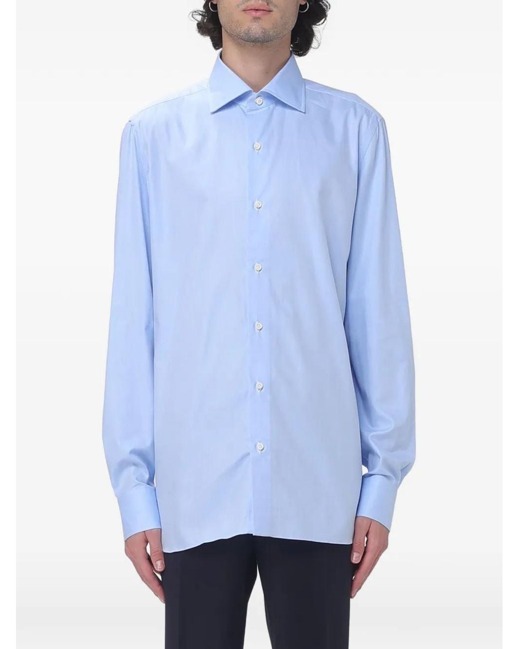Luigi Borrelli Napoli Blue Spread-Collar Button-Down Shirt for men