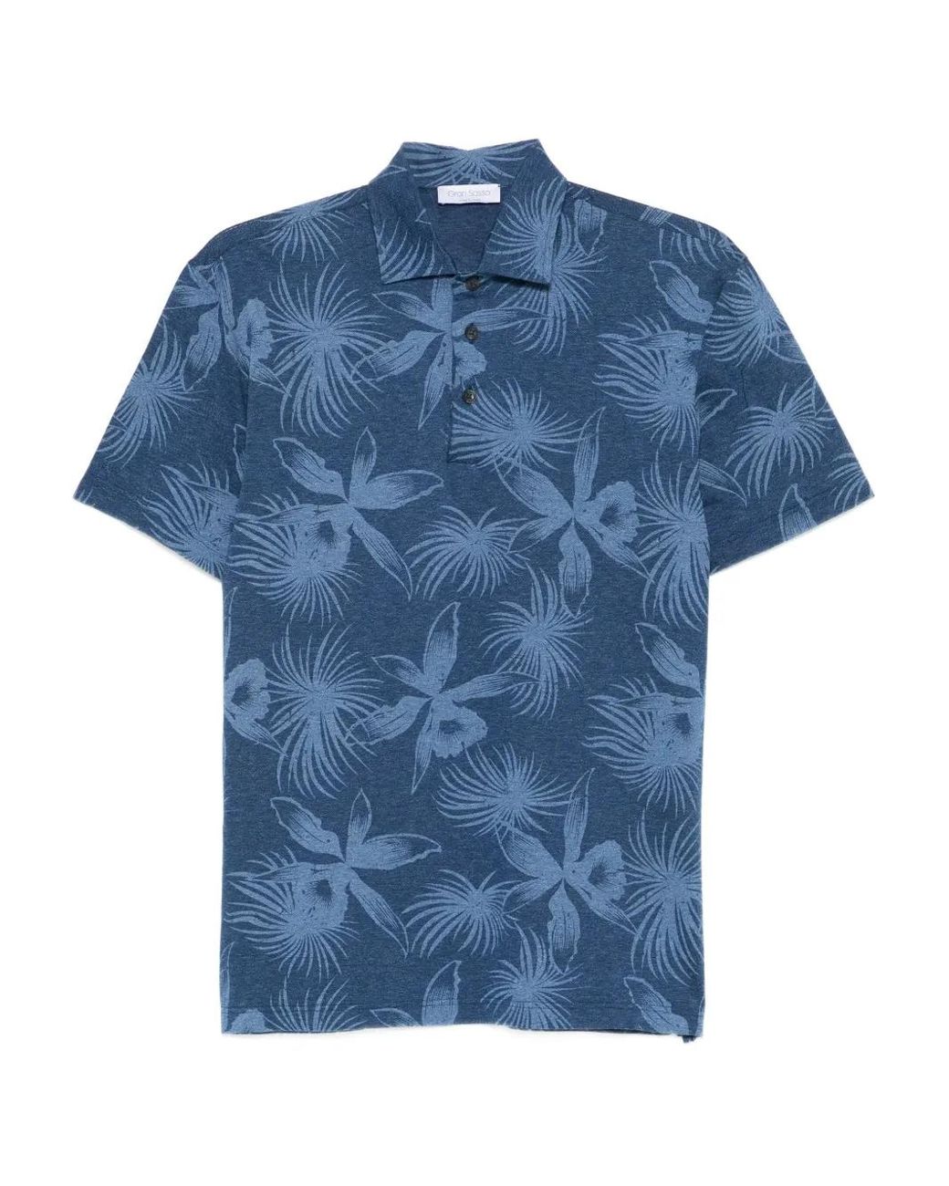 Gran Sasso Blue Floral-Print Polo Shirt for men