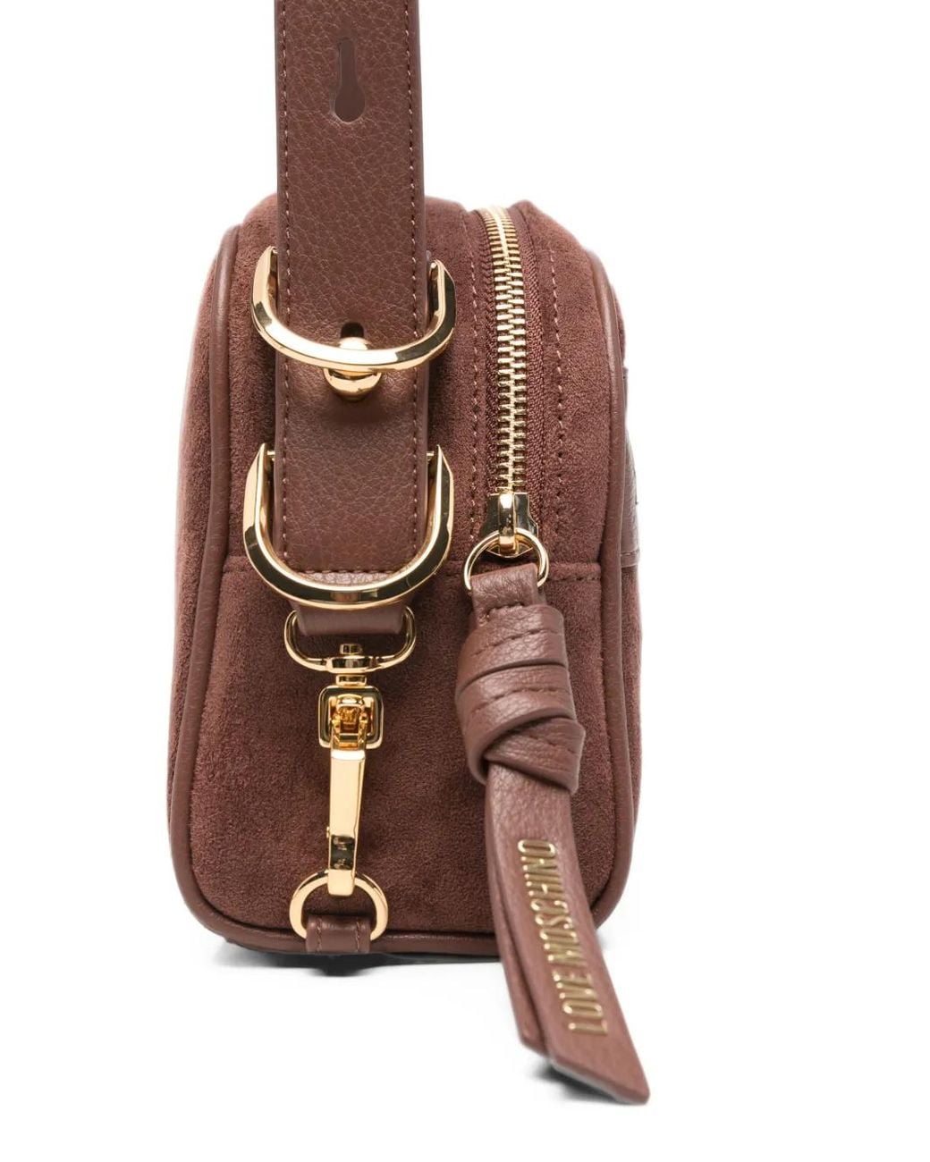 Love Moschino Brown Logo-Plaque Faux-Suede Shoulder Bag