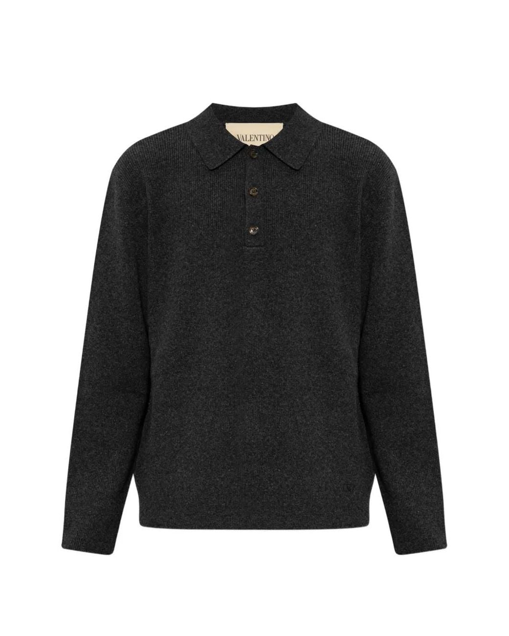 Valentino Garavani Black Ribbed-Knit Polo Sweater for men