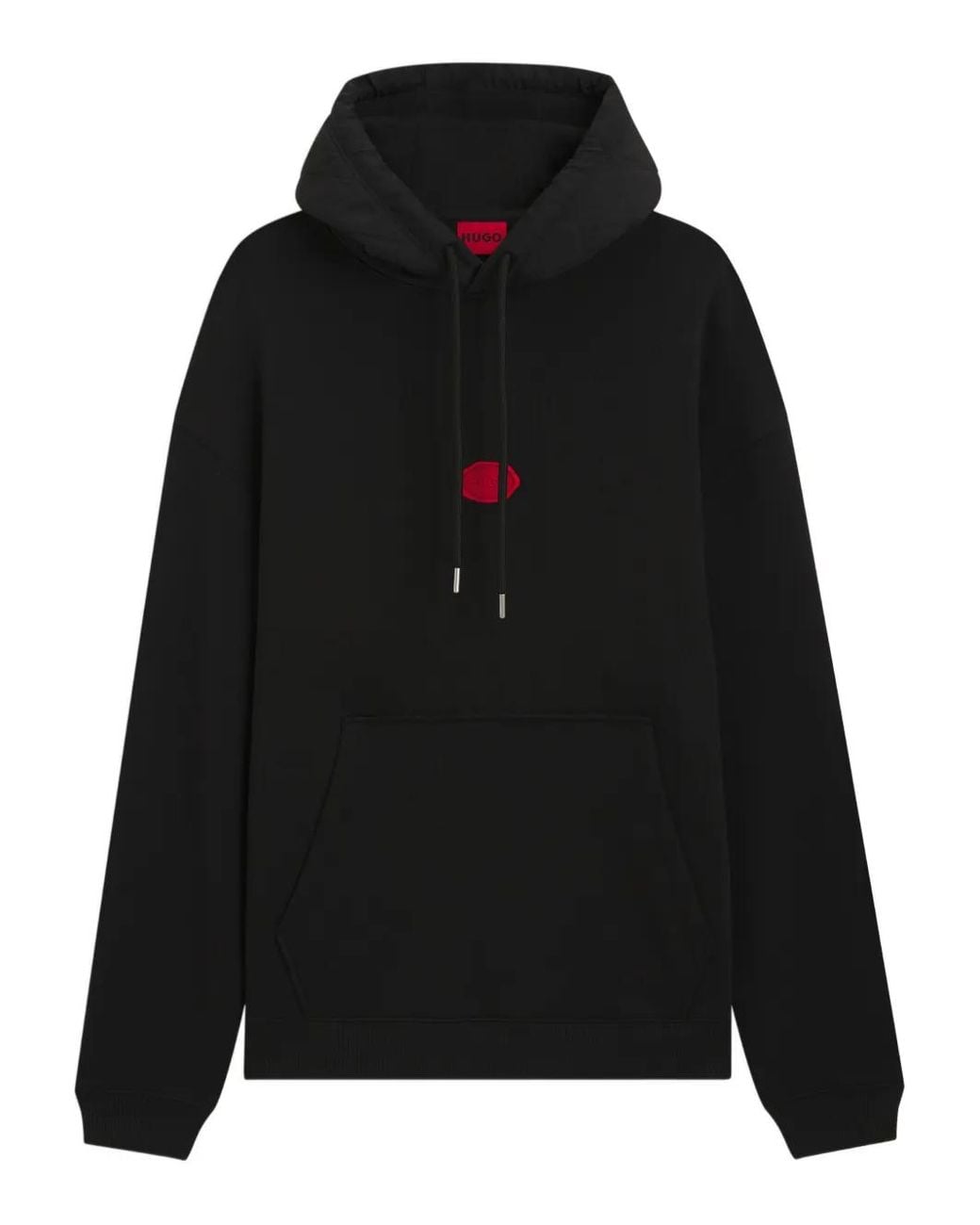 HUGO Black Embroidered-Logo Drawstring Hoodie for men