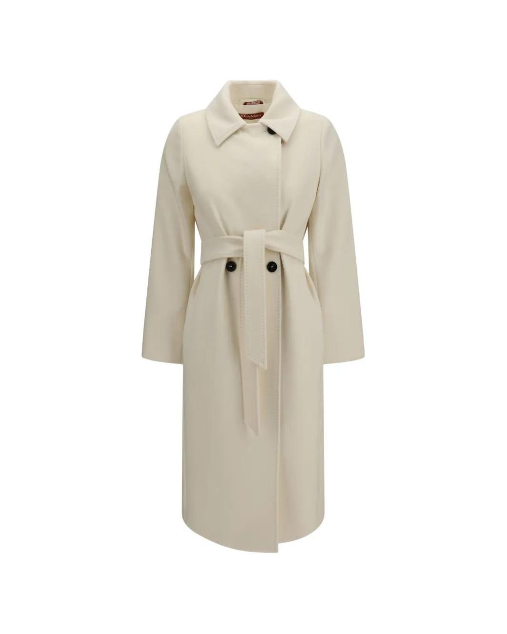 Max Mara White Manteau En Laine À Taille Ceinturée