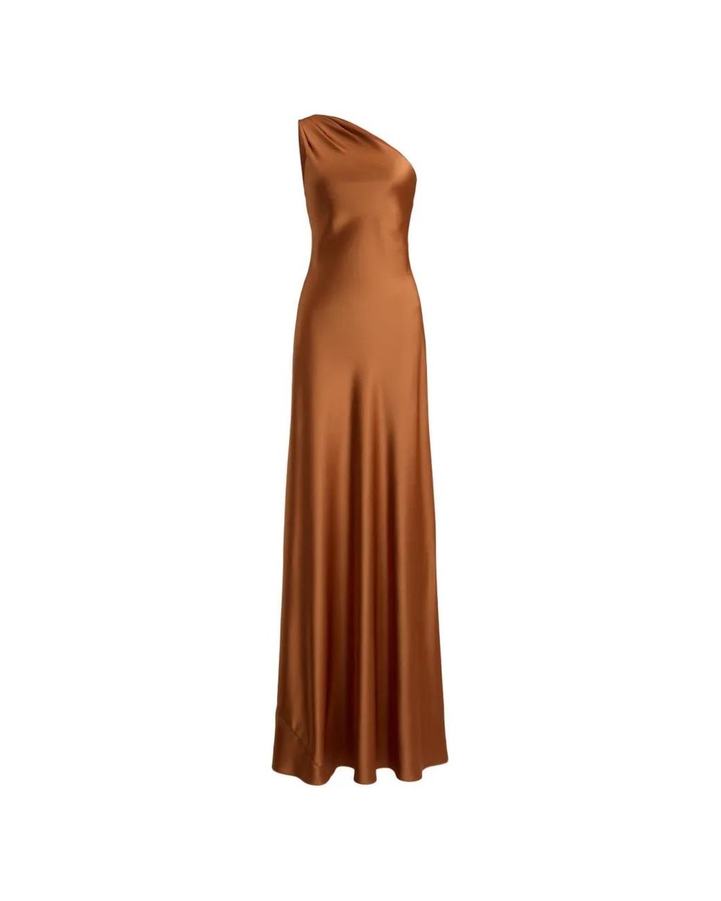 Ralph Lauren Brown One-Shoulder Satin-Finish Maxi Dress