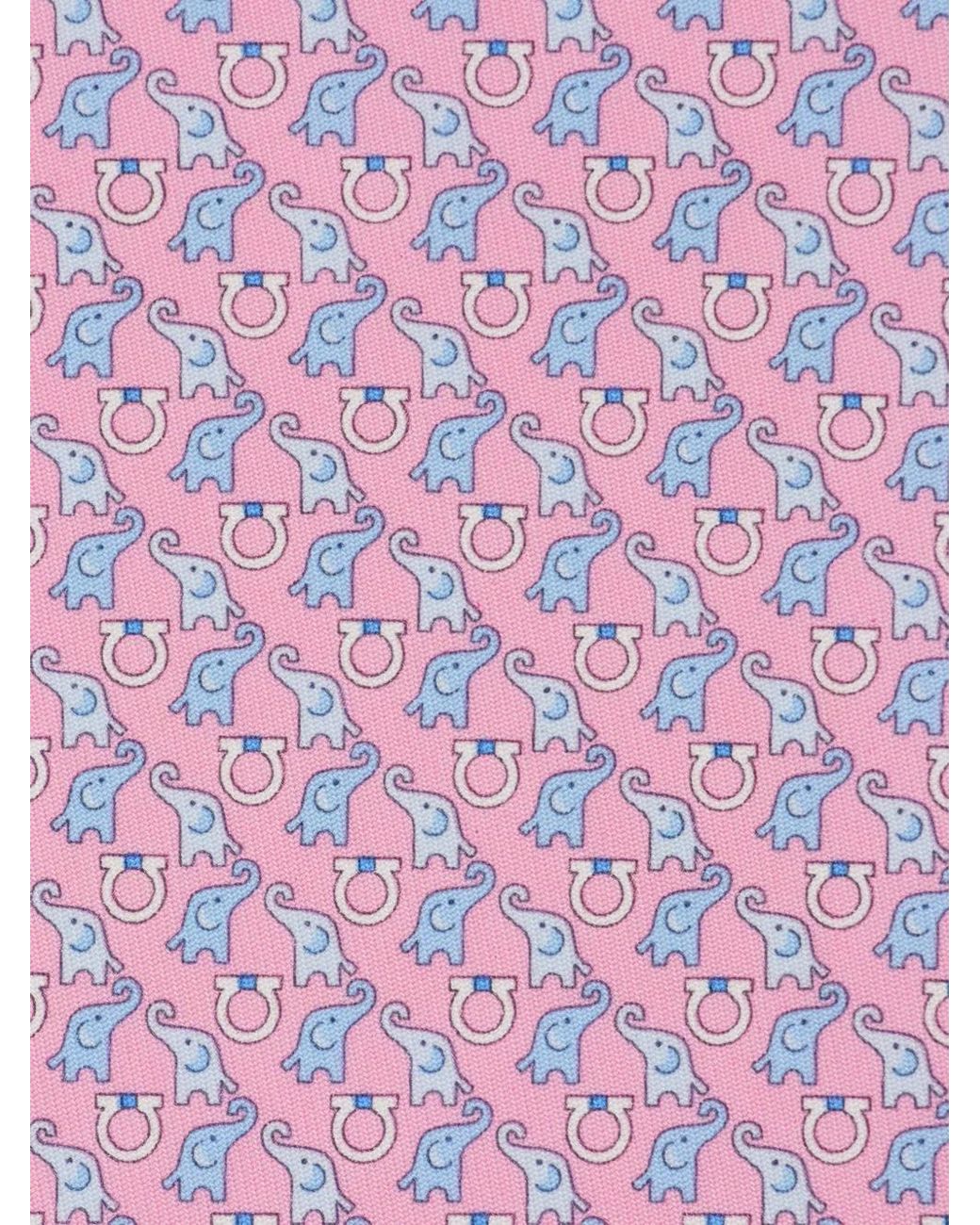Ferragamo Pink Baby Elephant Print Silk Tie for men