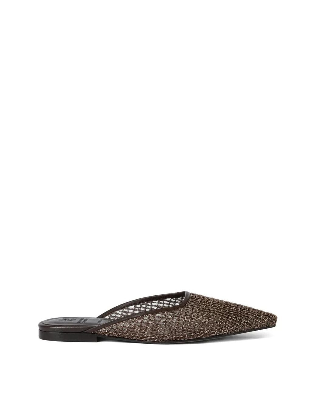 Brunello Cucinelli White Monili-Embroidered Leather Mules