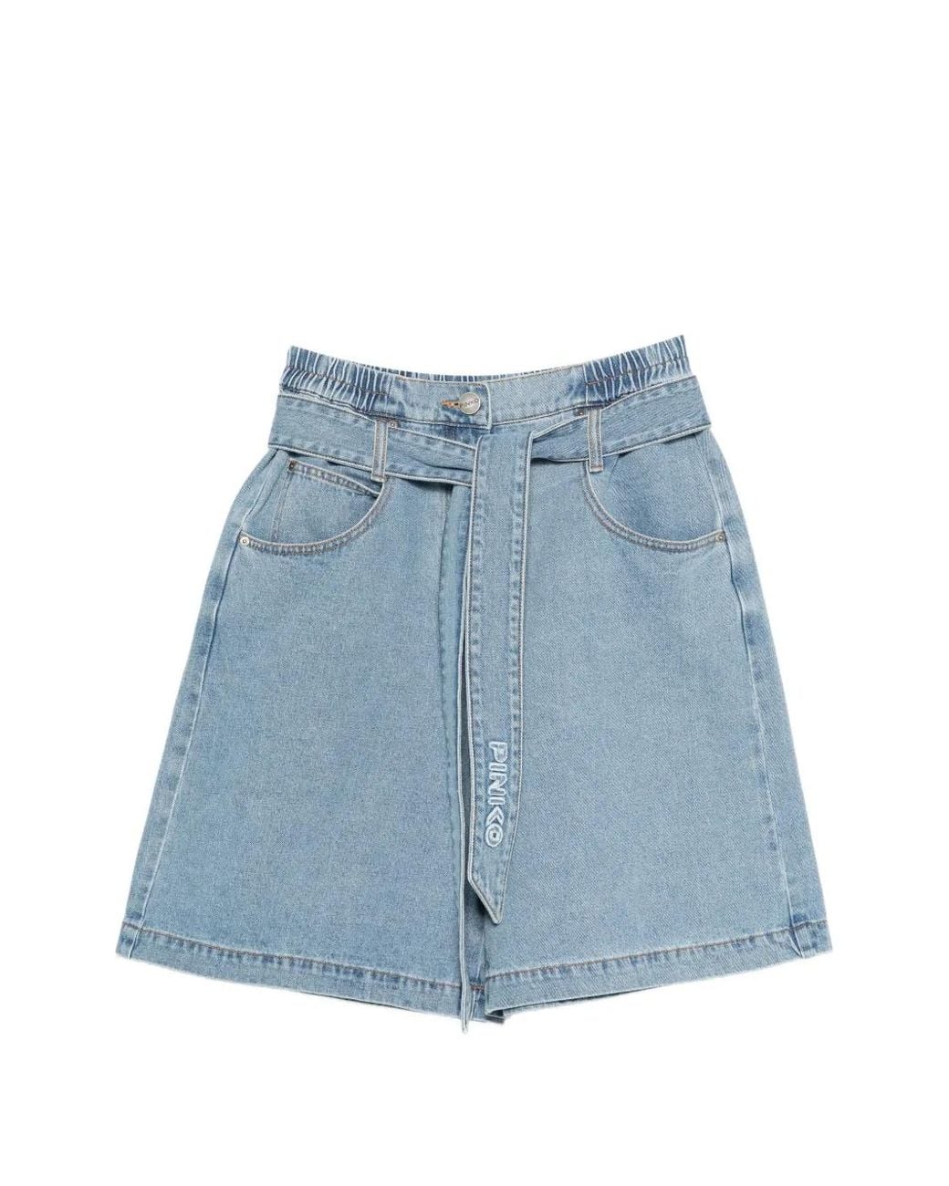 Pinko Blue Denim Shorts With Waist Belt