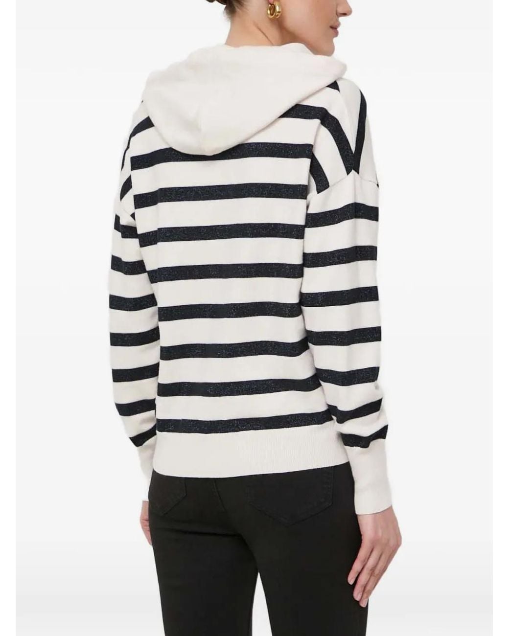 Morgan White V-Neck Striped Hoodie