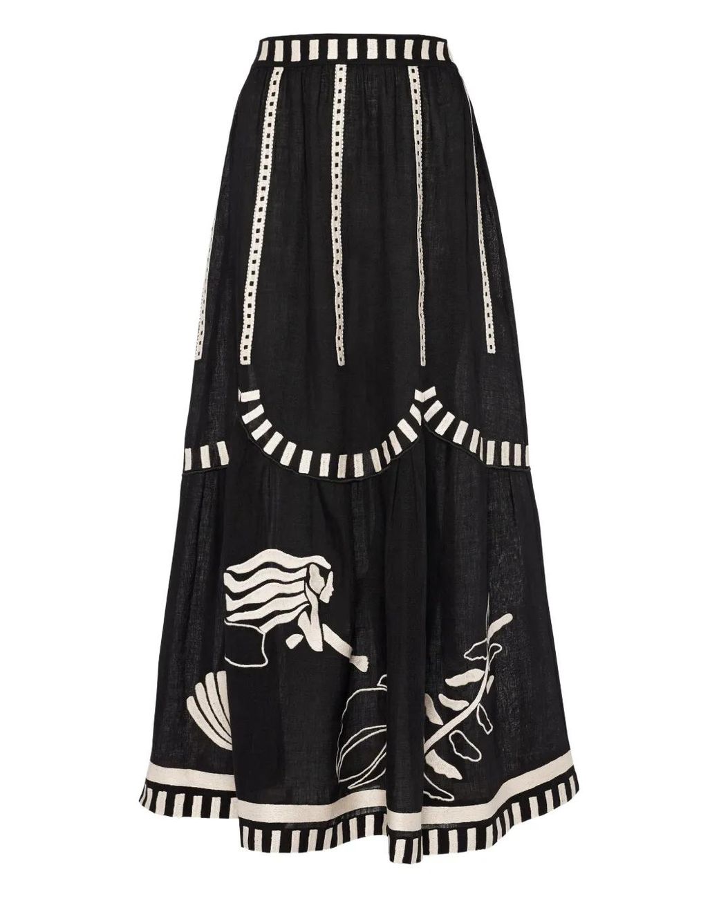 Eres Black Starfish Illustrated Tiered Maxi Skirt