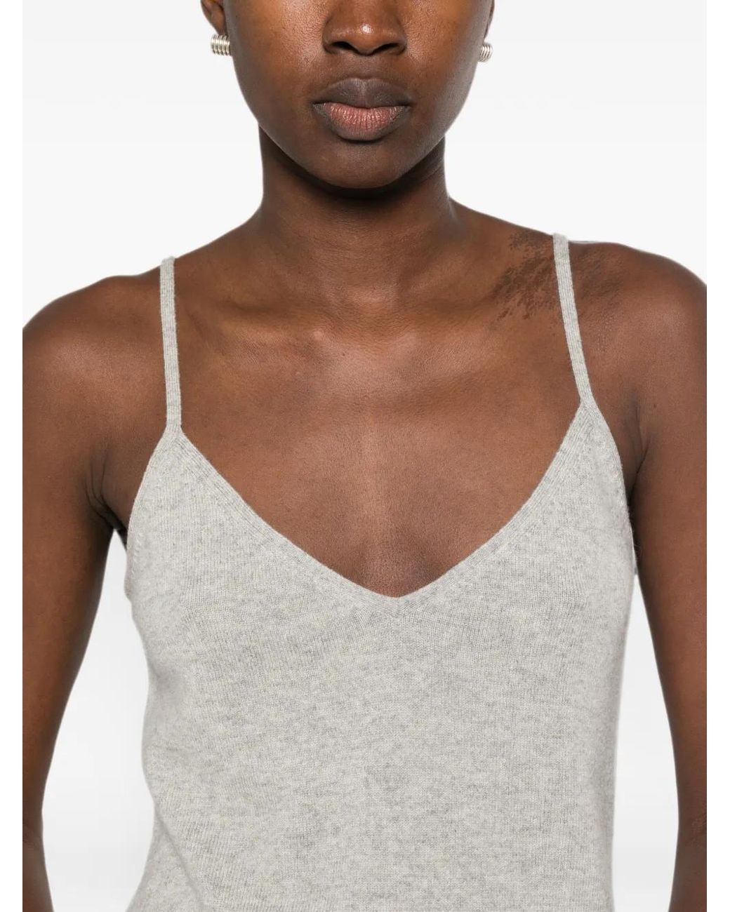 Bompard Gray Cashmere Spaghetti-Strap Top
