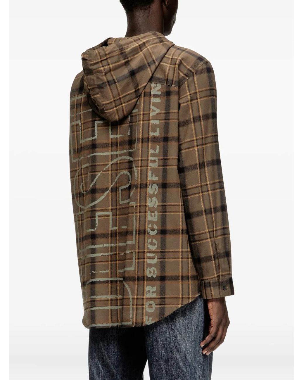 DIESEL Brown Adjustable Hooded Shirt With Front Buttons for men
