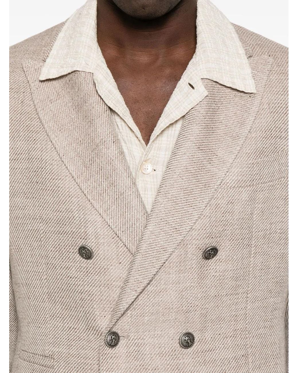 Brunello Cucinelli Natural Double-Breasted Peak-Lapel Blazer for men