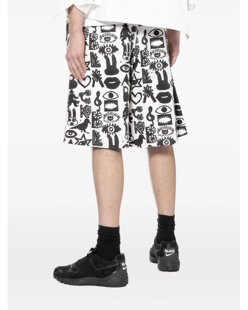 COMME DES GARÇON BLACK White Graphic-Print Zip Shorts