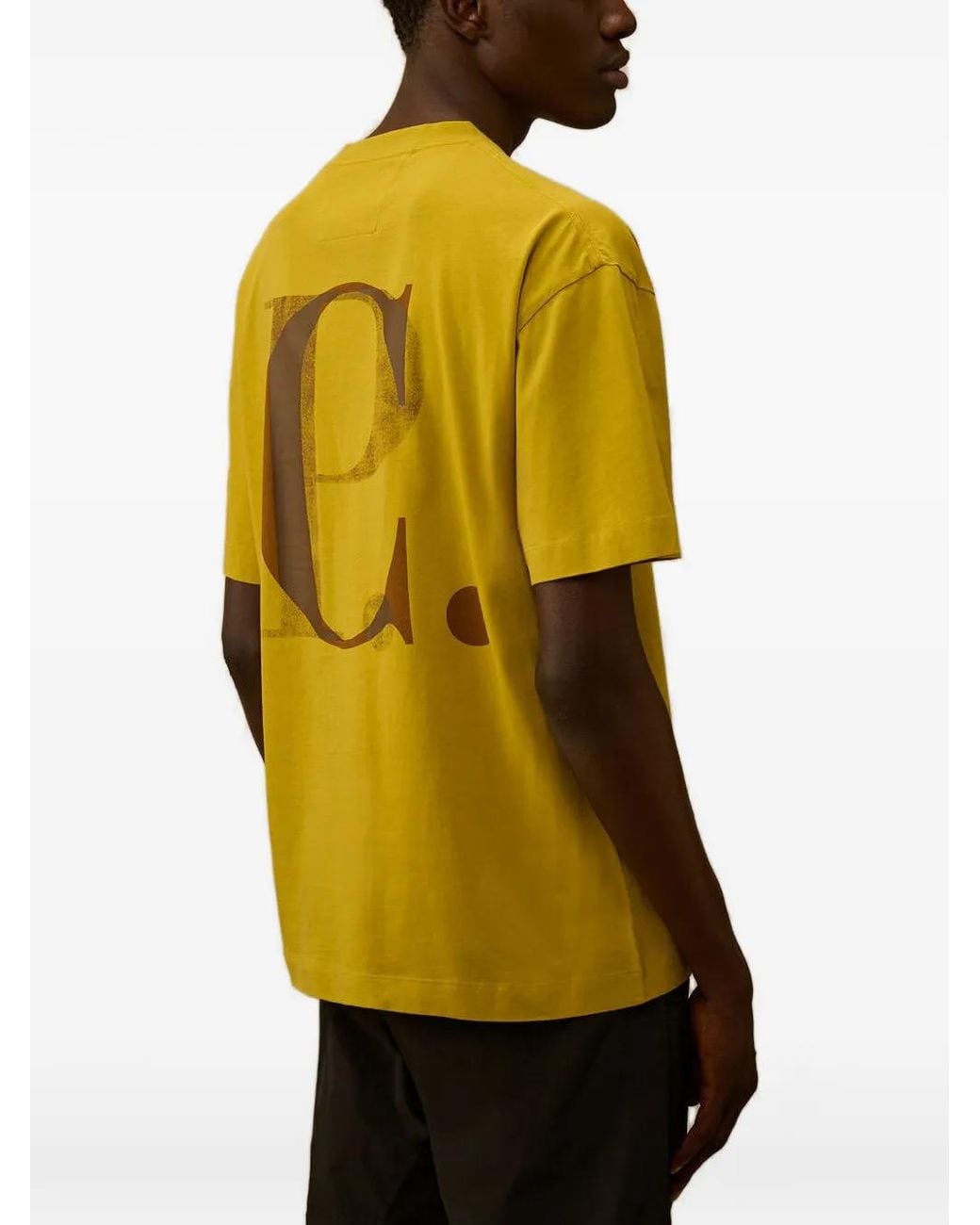 C P Company Yellow 30/1 Jersey Short-Sleeve Logo T-Shirt for men