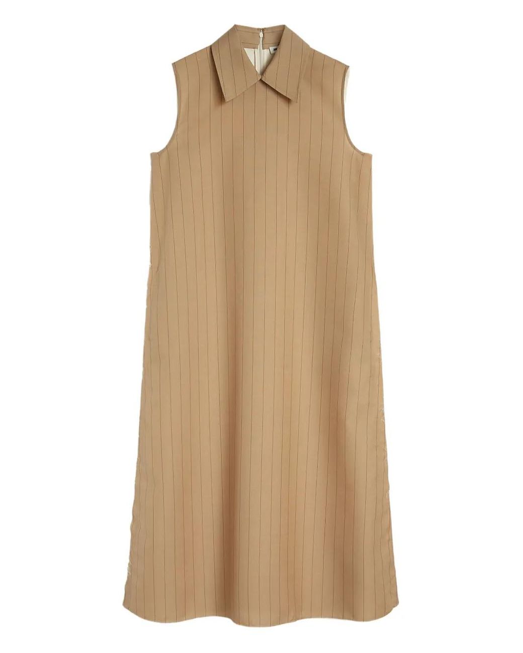 Jil Sander Natural Pinstriped Midi Dress