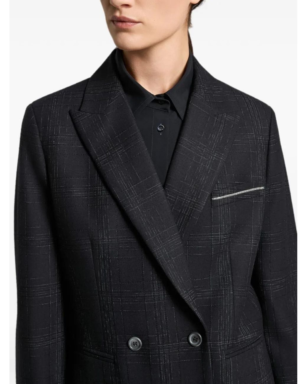 Peserico Black Double-Breasted Checked Jacket