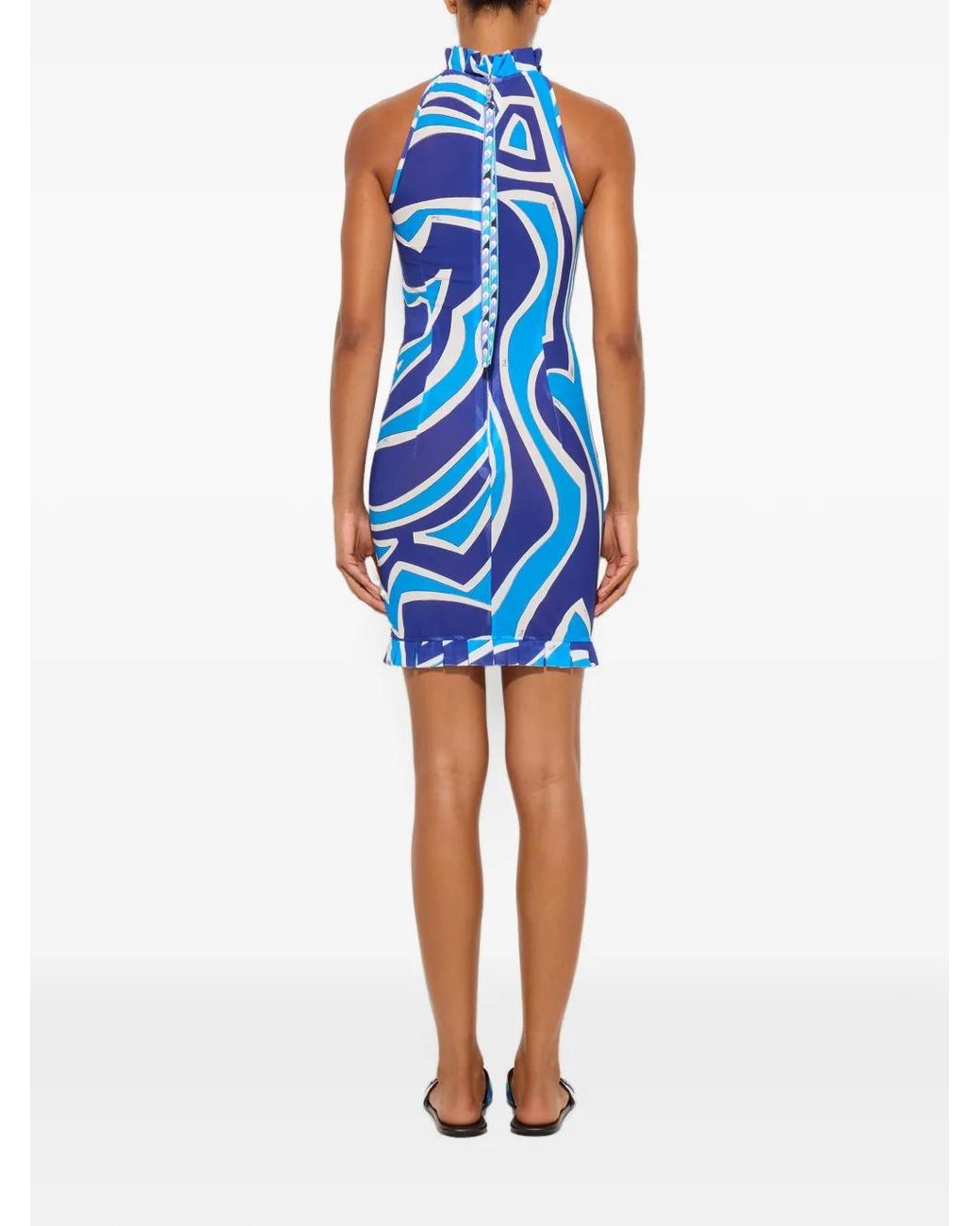 Emilio Pucci Blue Robe Imprimée Labirinto À Volants