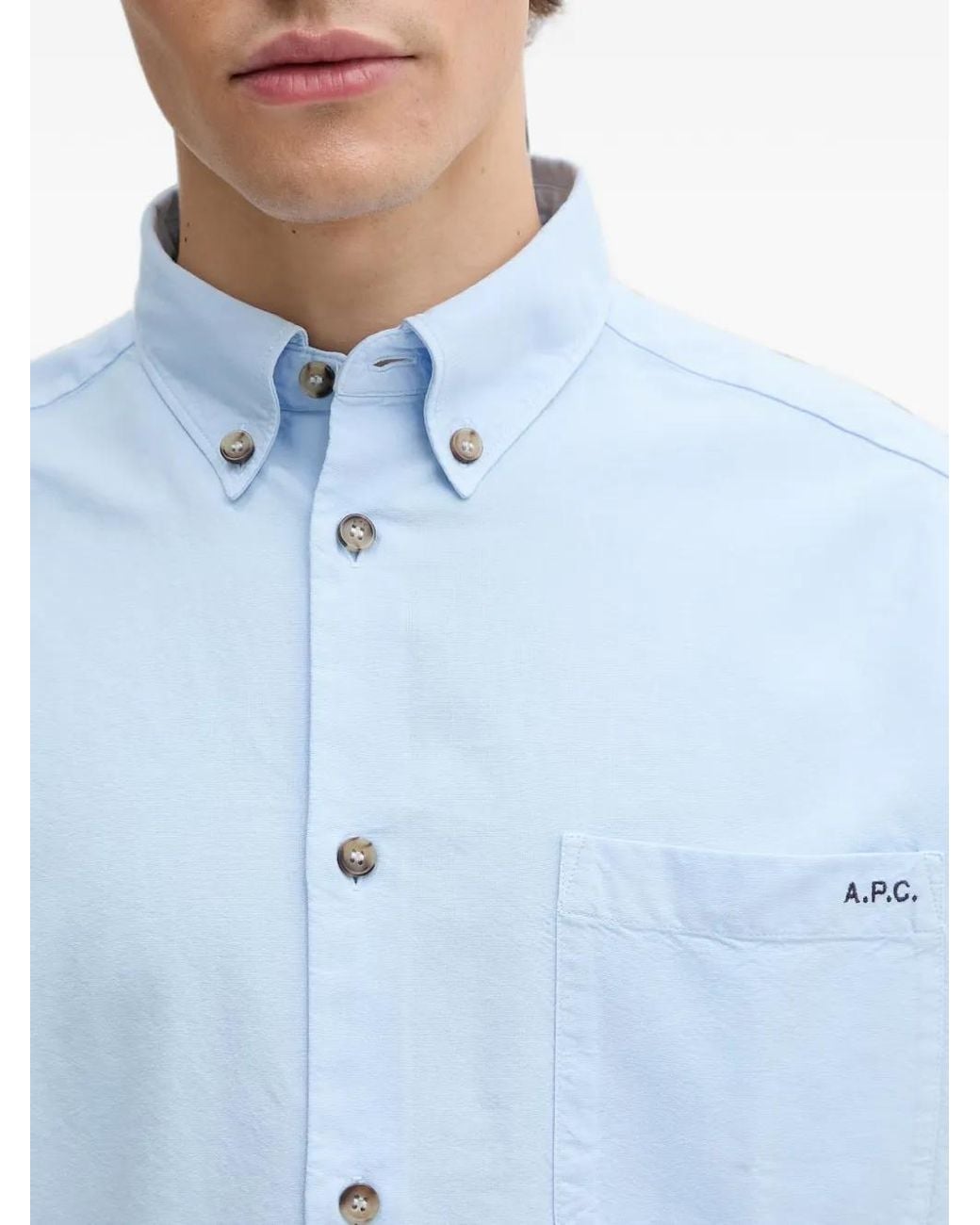A.P.C. Blue Mateo Button-Down Chest-Pocket Shirt for men