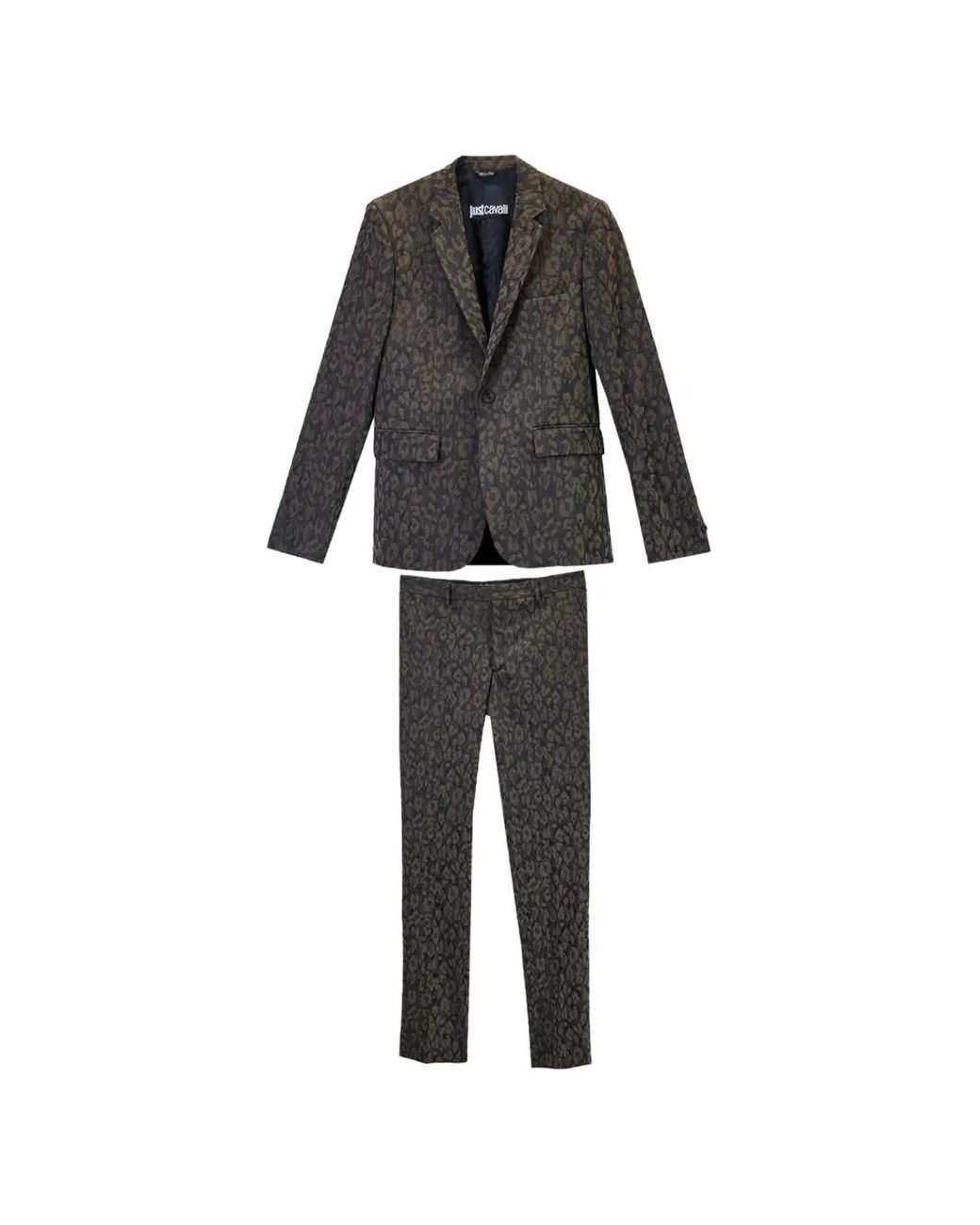 Just Cavalli Black Animal-Print Jacquard Suit for men