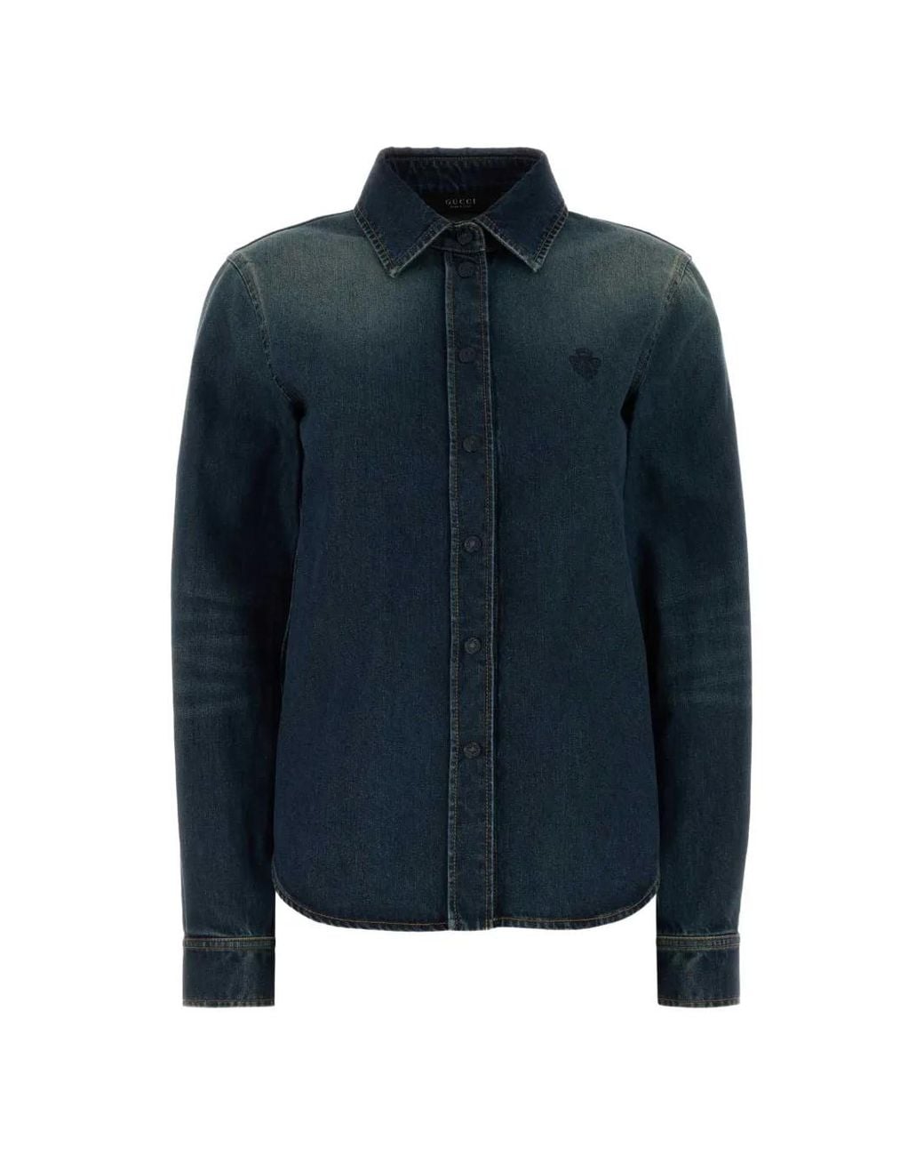 Gucci Blue Cotton Denim Shirt With Embroidery