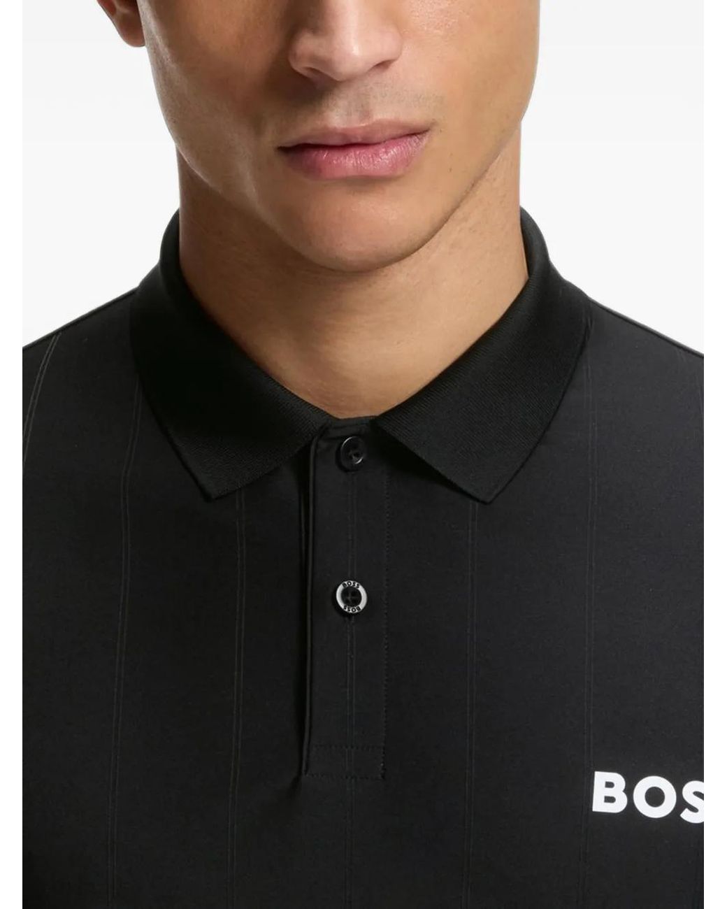 Boss Black Active Stripe-Jersey Slim-Fit Polo Shirt With Four-Way Stretch for men
