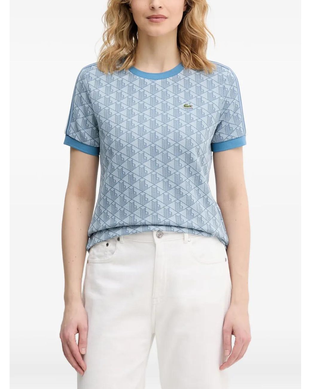 Lacoste Blue Monogram-Print Logo-Patch T-Shirt