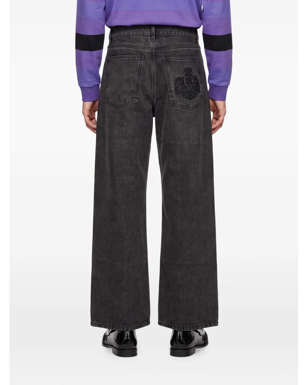 ERL Black Logo-Embroidered Wide-Leg Jeans