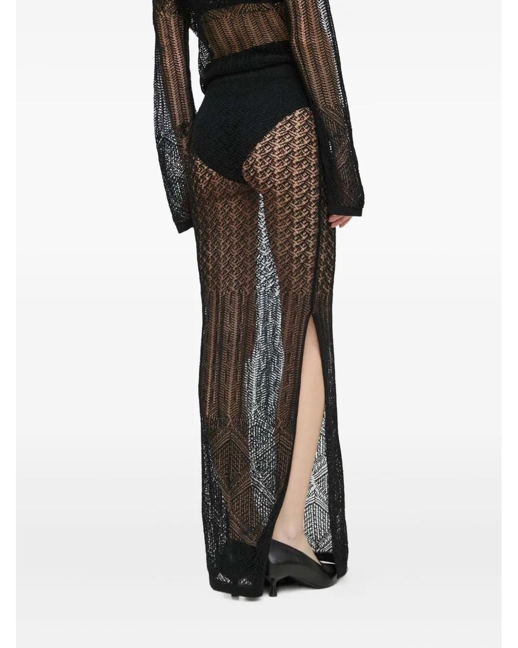 Herskind Black Open-Work Slit Maxi Skirt