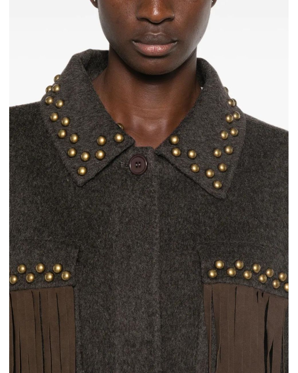 P.A.R.O.S.H. Brown Veste Cloutée À Franges