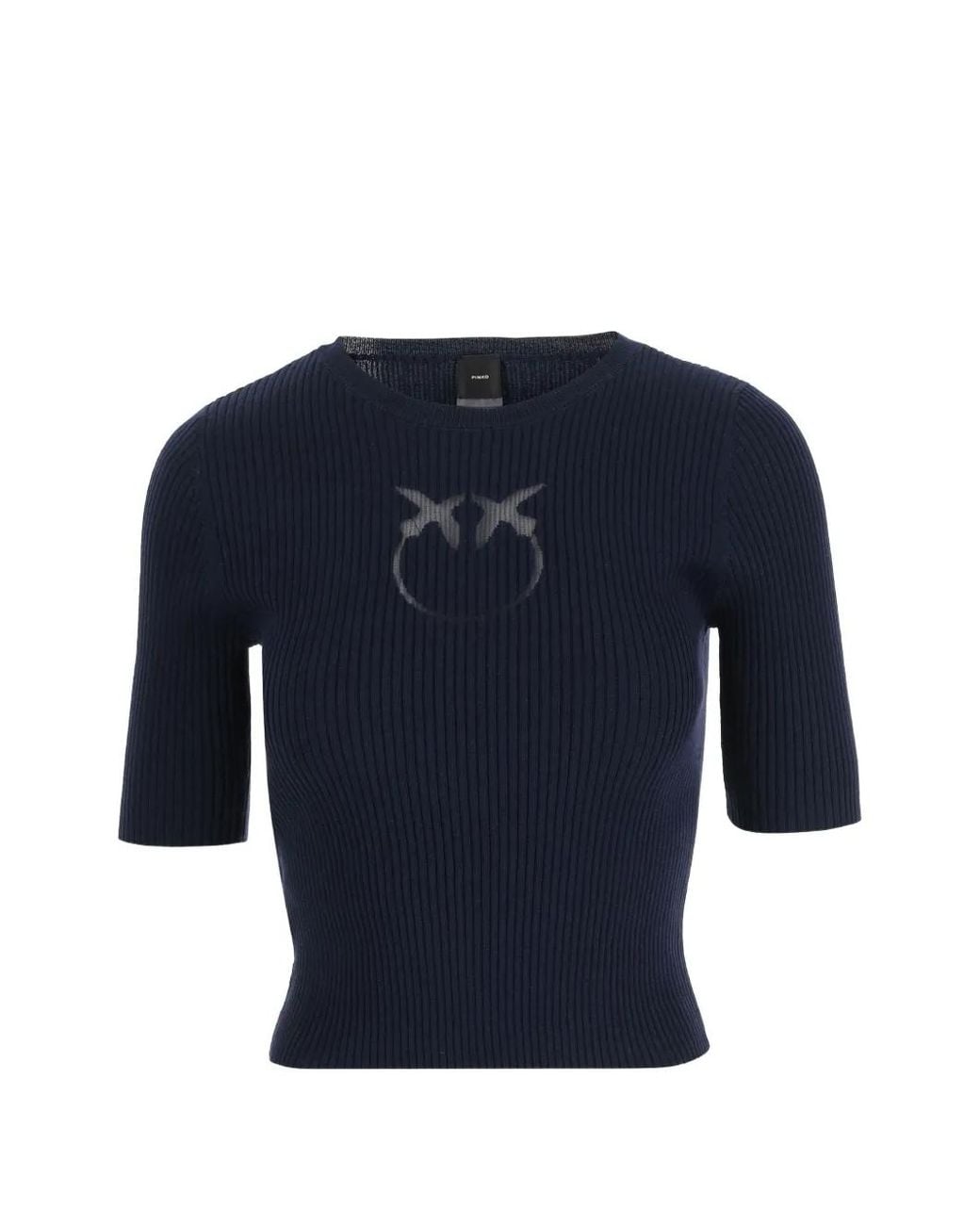 Pinko Blue Short-Sleeved Wool Sweater With Logo