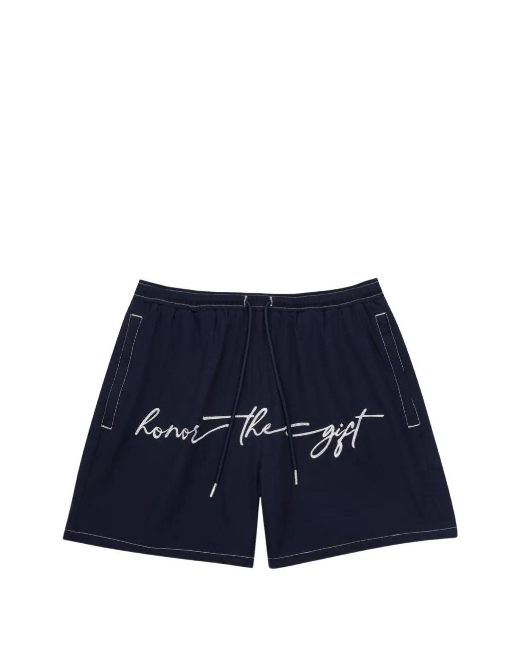 Honor The Gift Blue Embroidered Drawstring Shorts for men