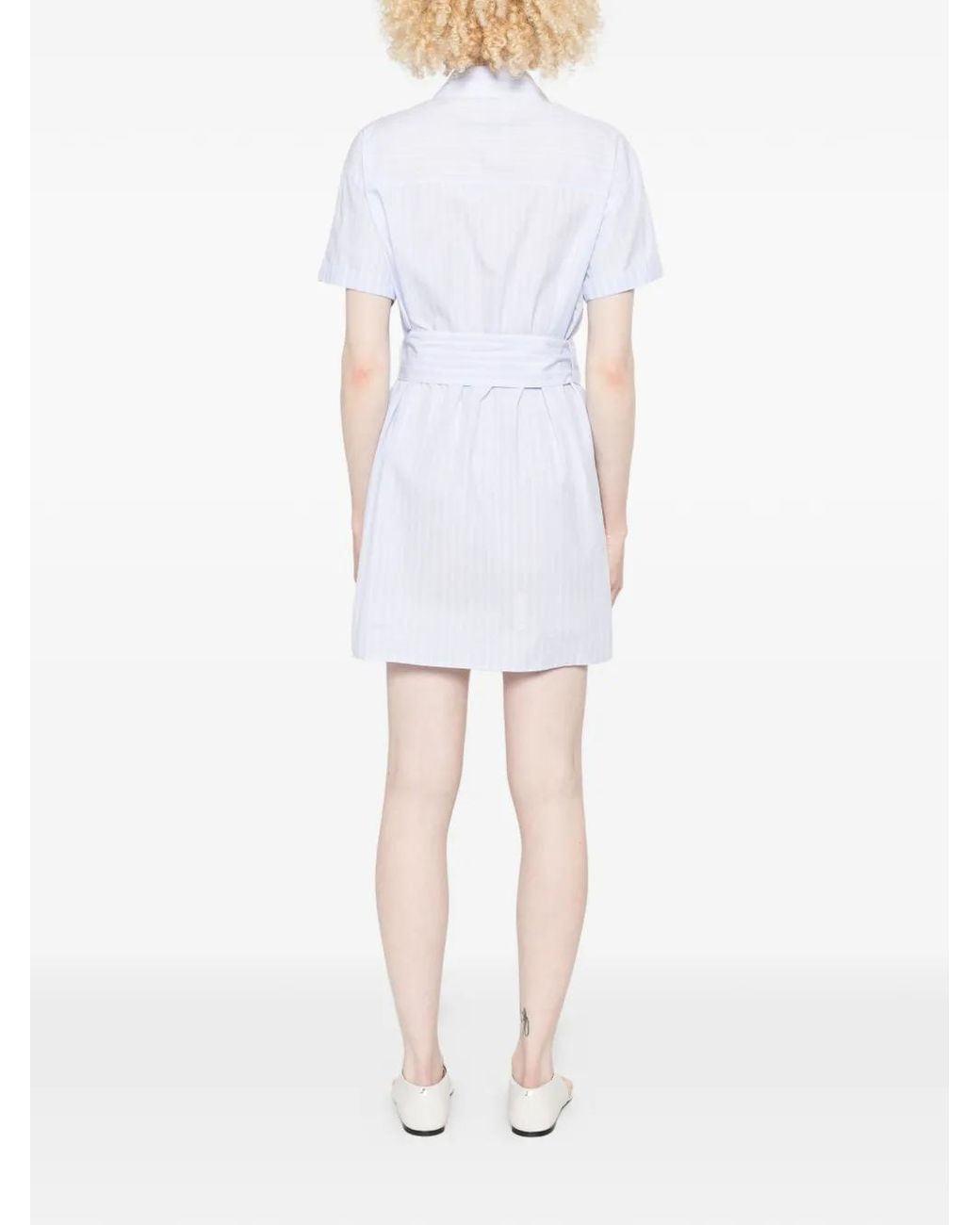 Patrizia Pepe White Stripes Belt Mini Shirt Dress