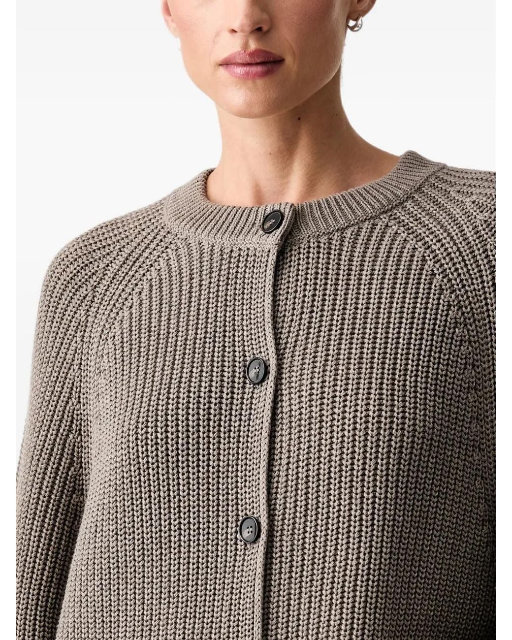 Marc O' Polo Gray Ribbed-Knit Raglan-Sleeve Cardigan