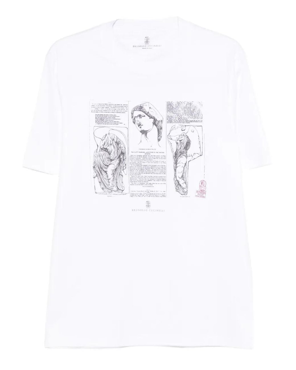 Brunello Cucinelli White Cotton Jersey Crew Neck T-Shirt With Print for men