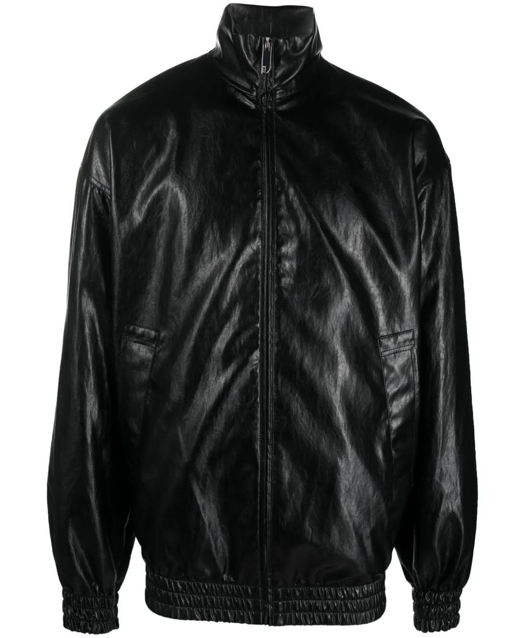 Gcds Black High-Shine Faux-Leather Jacket