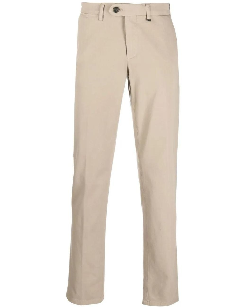 Canali Natural Slim-cut Off-centre Trousers, Size: Eu 52, Beige for men