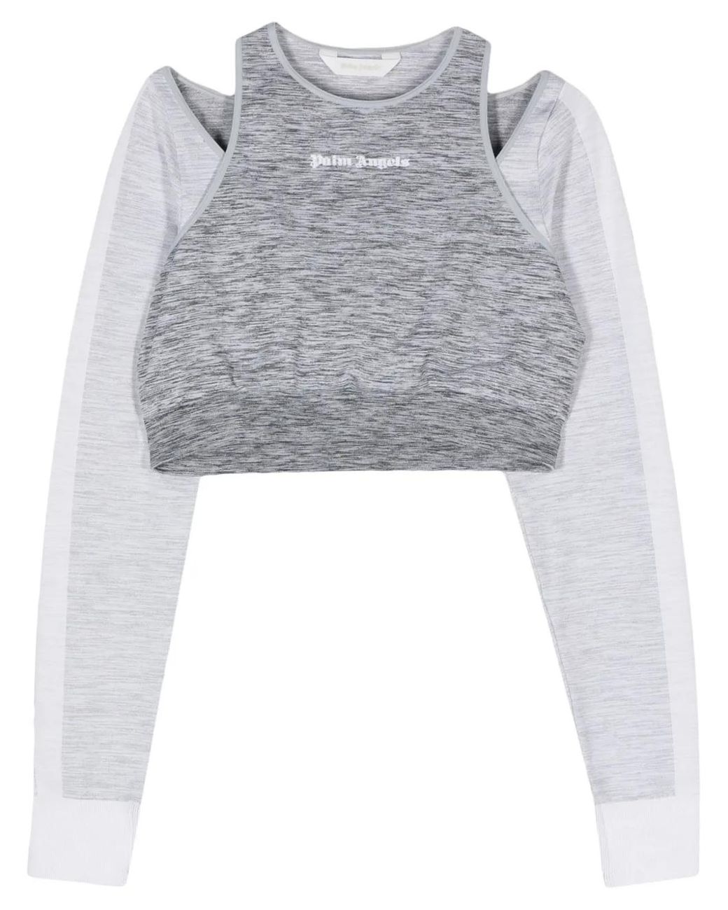Palm Angels Gray Embroidered-Logo Layered Top