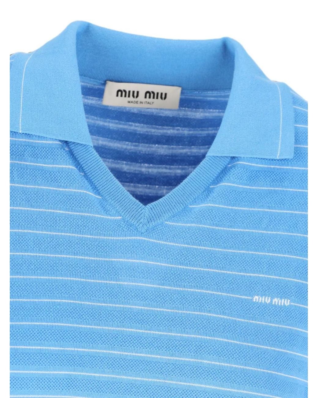 Miu Miu Blue Striped V-Neck Sweater