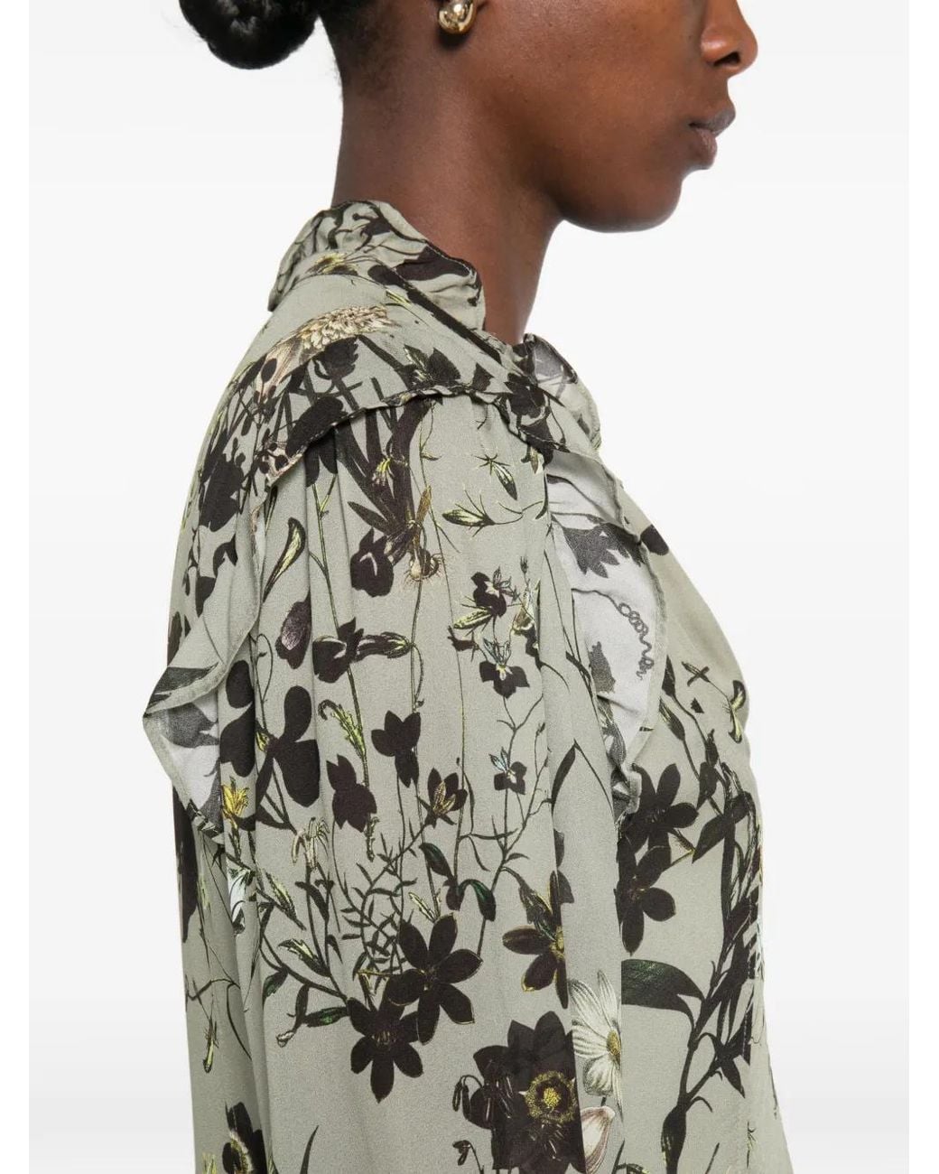 Marc O' Polo Green Floral-Print Ruffled Mini Dress