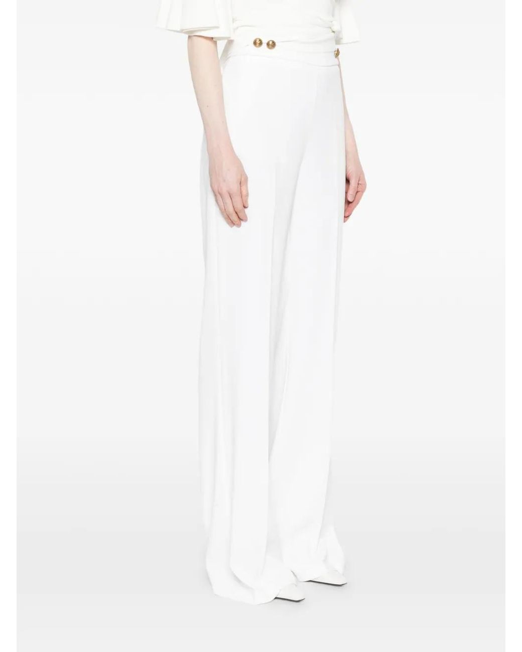 Pinko White Buttoned Straight Trousers