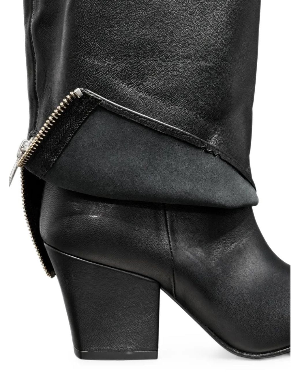 Poche Paris Black Pointed-Toe Fold-Over Boots