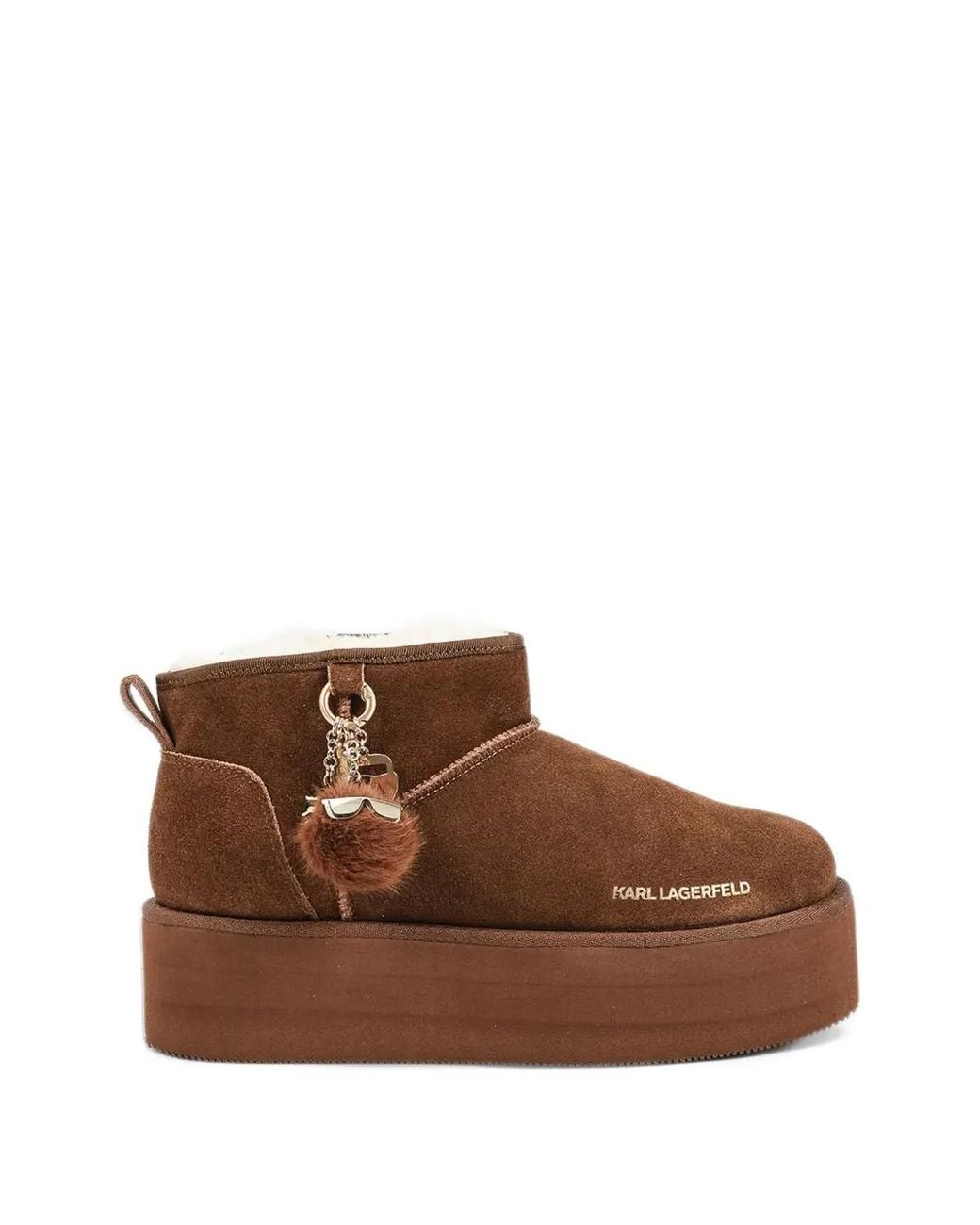 Karl Lagerfeld Brown Charm-Embellished Platform Boots