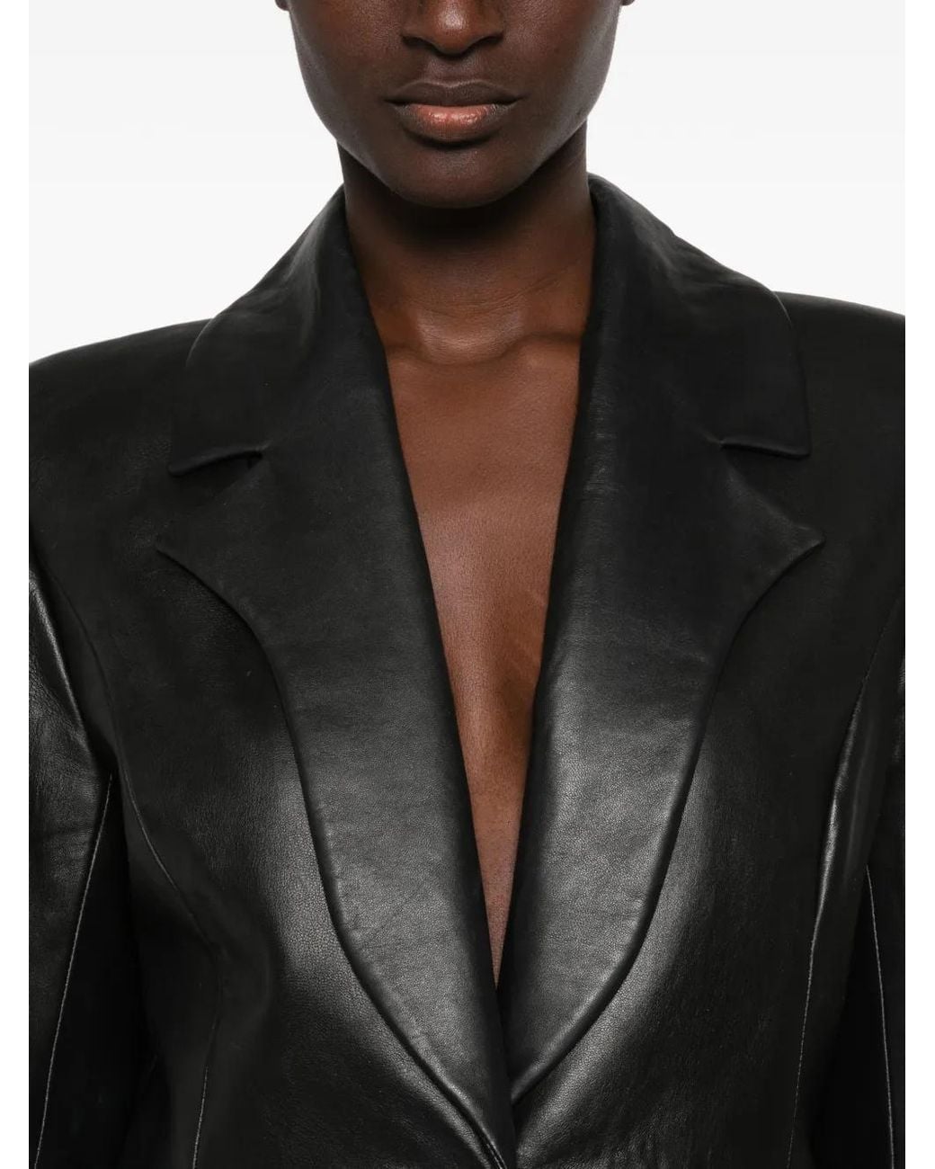 MITILIANE COUTURE Black Padded-Shoulder Leather Blazer
