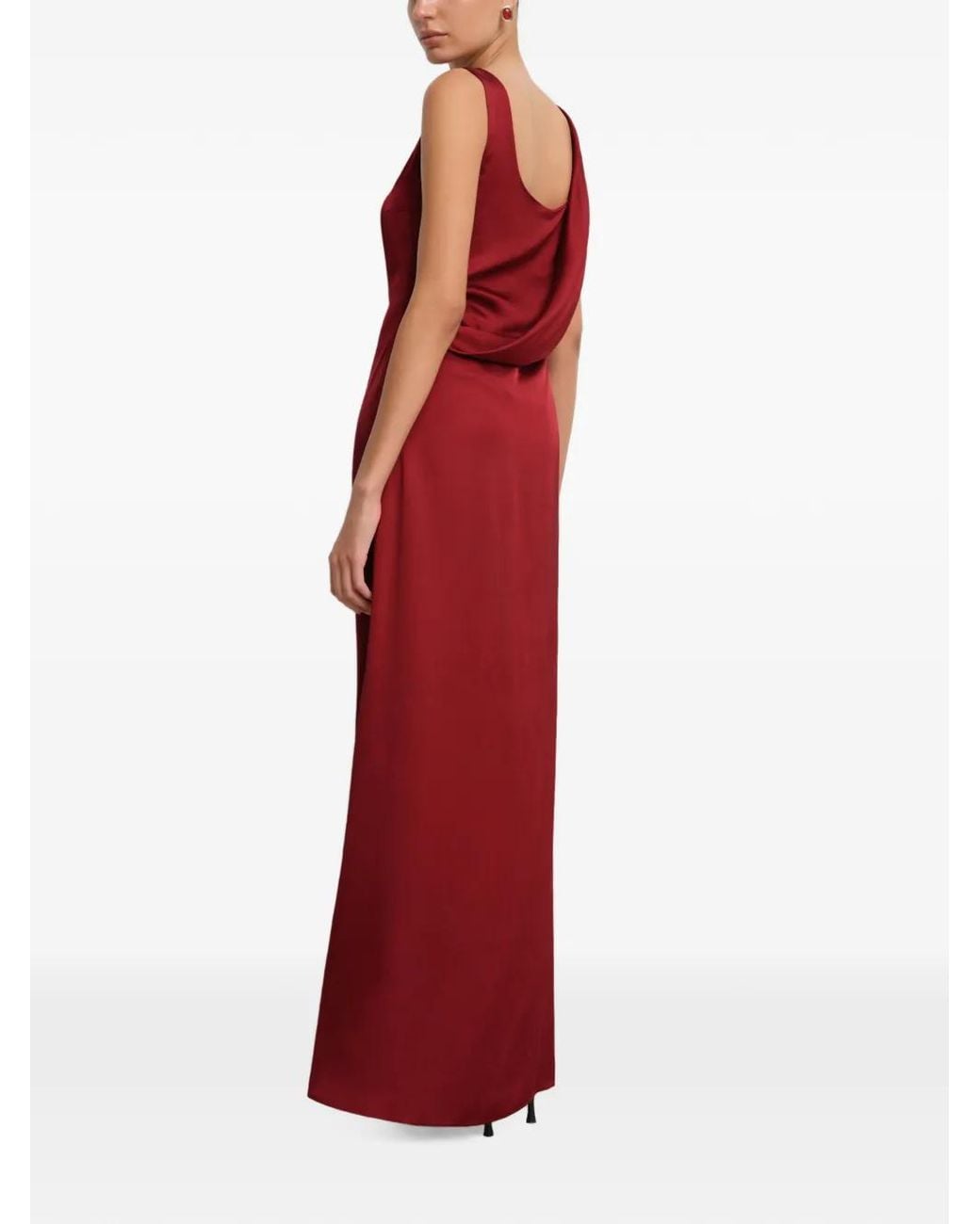 MARCELLA Red Laurel Asymmetrical-Strap Maxi Dress