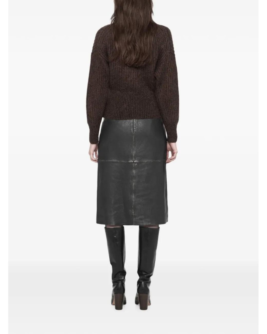AllSaints Gray Olivia Panelled Leather Midi Skirt