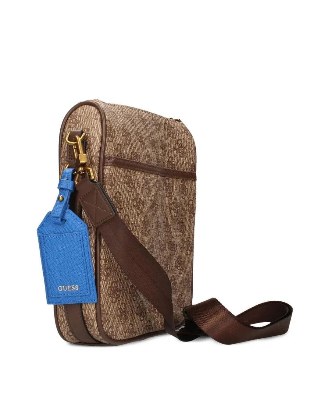 Guess Brown Milano 4G Monogram-Pattern Logo-Plaque Messenger Bag for men