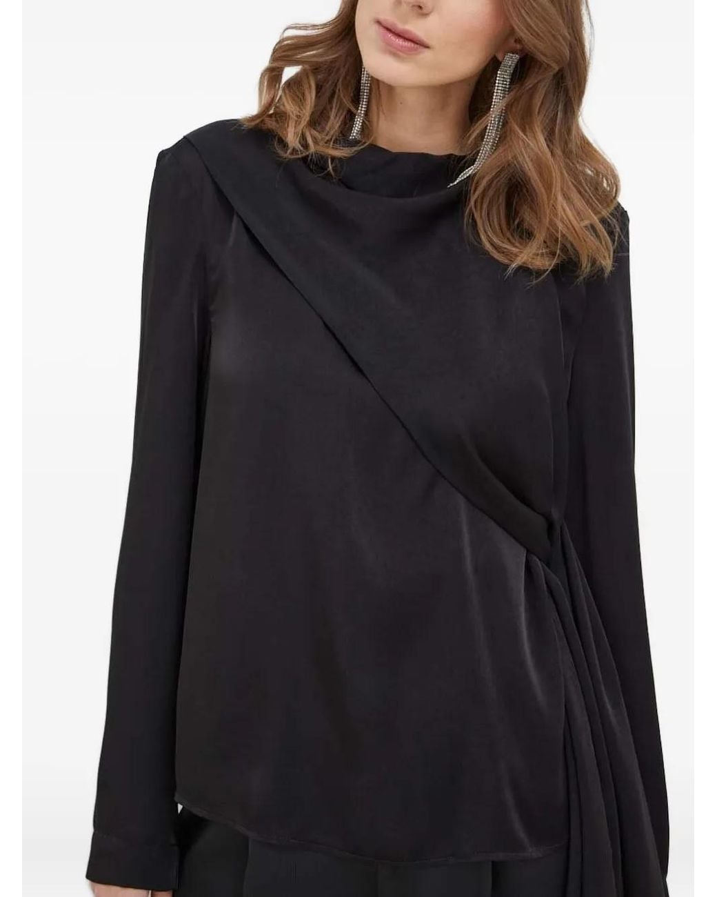 Bardot Black Draped Tie-Front Blouse