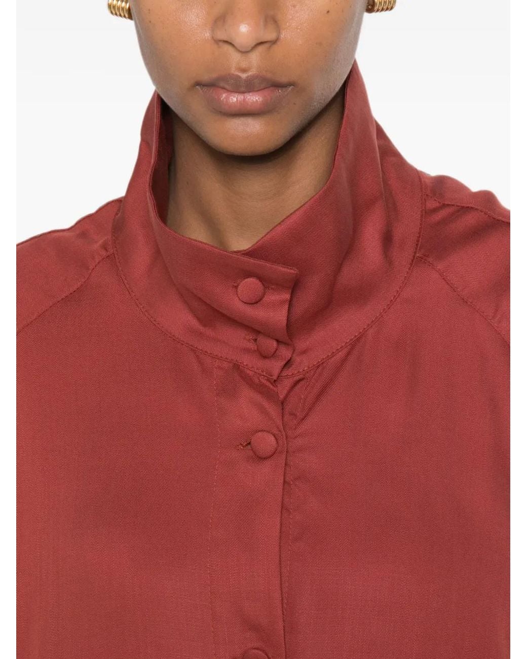 ViCOLO Red Button-Up High-Neck Top