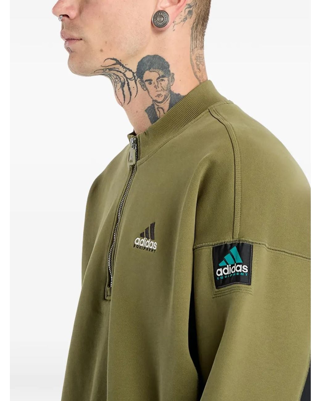 Adidas Green Blocked Half-Zip Knitwear for men